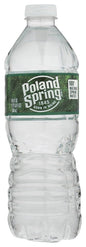 Poland Spring half pint natural spring water bottles in a 12-pack, showing clear bottles filled with pure spring water.