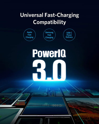 Anker PowerDrive III Duo USB-C car charger plugged into a vehicle's power outlet, with two USB-C ports visible.