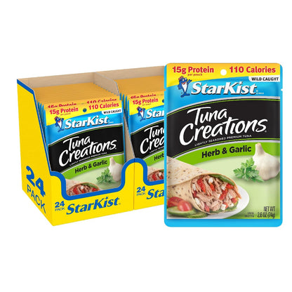 StarKist Tuna Creations Chipotle Lime packaged tuna fish pouch, 2.6oz, 24-pack, ready-to-eat seafood snack with spicy lime flavor.