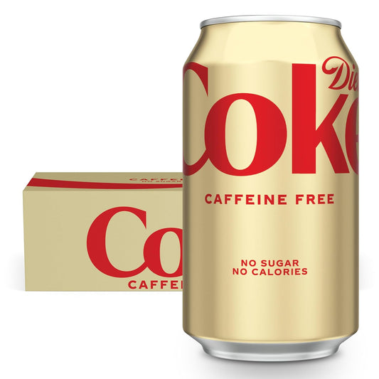 12-pack of Diet Coke soda cans, 12 fl oz each, showing cola-flavored soft drinks in a fridge pack, by Diet Coke.
