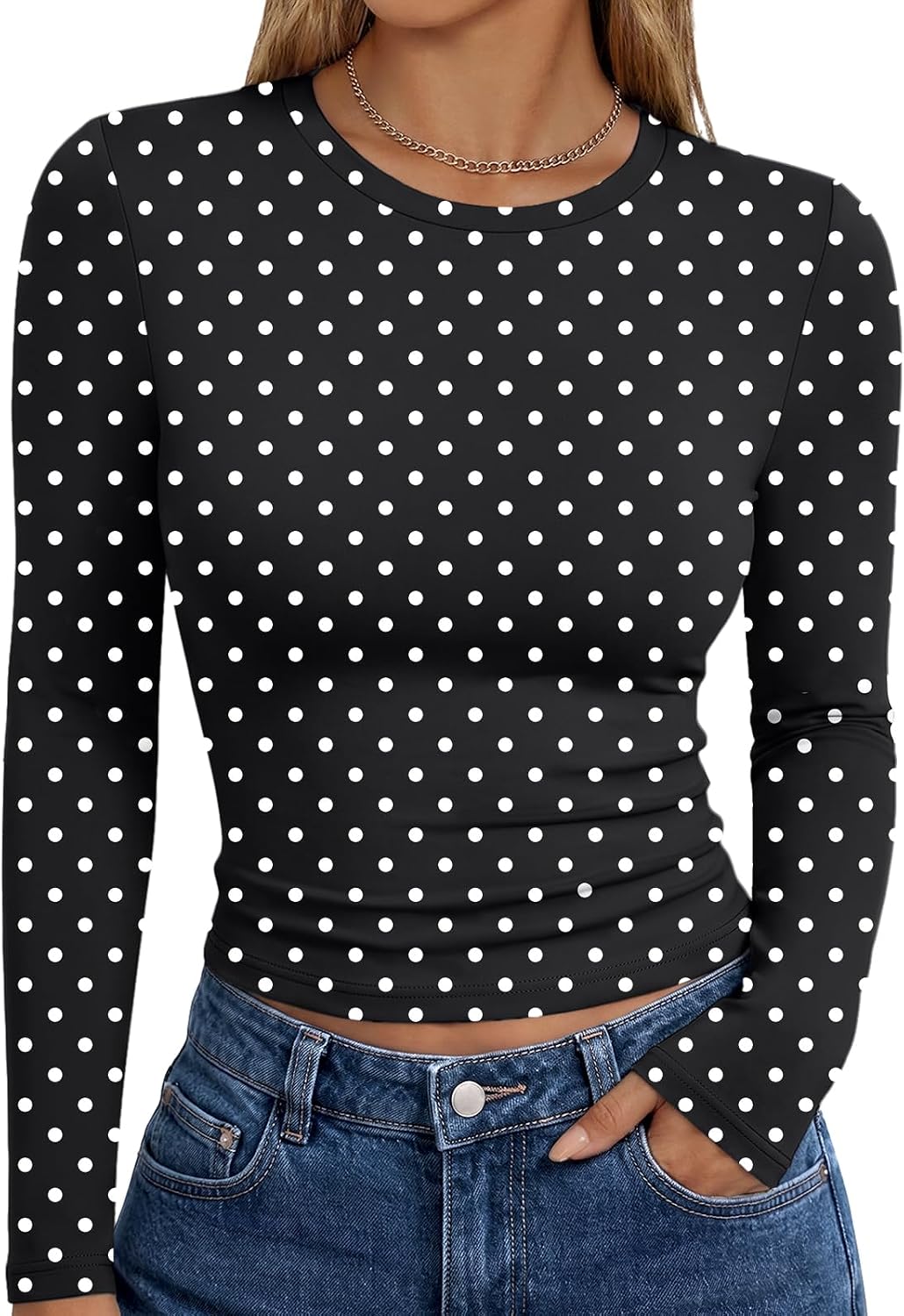 Trendy Queen women's long sleeve T-shirt with fall fashion Y2K style, basic design, suitable for casual fall outfits.