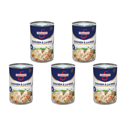 Swanson White Premium Chunk Canned Chicken in Water, 4 cans of 2.4 oz each, with labels showing chicken chunks in water