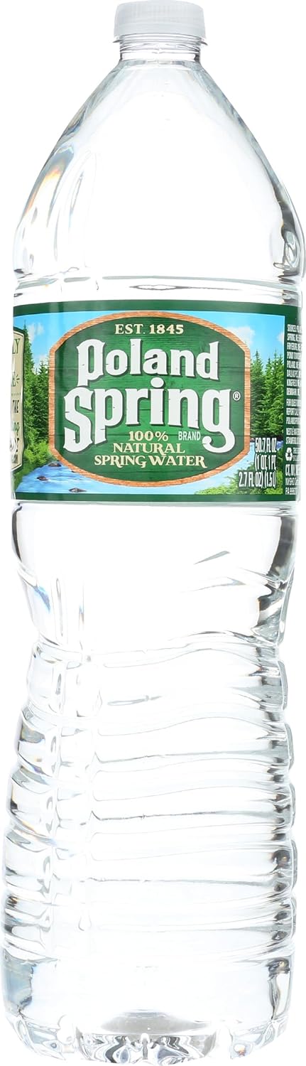 Poland Spring Half Pint natural spring water 12-pack bottles, showcasing clear bottles filled with pure spring water.
