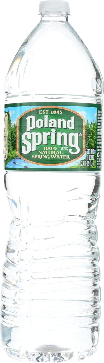 Poland Spring Half Pint natural spring water 12-pack bottles, showcasing clear bottles filled with pure spring water.