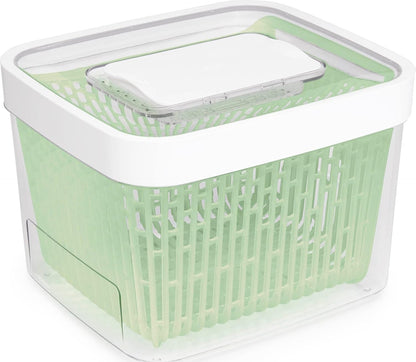 Large white OXO Good Grips GreenSaver produce storage container for fresh fruits and vegetables.