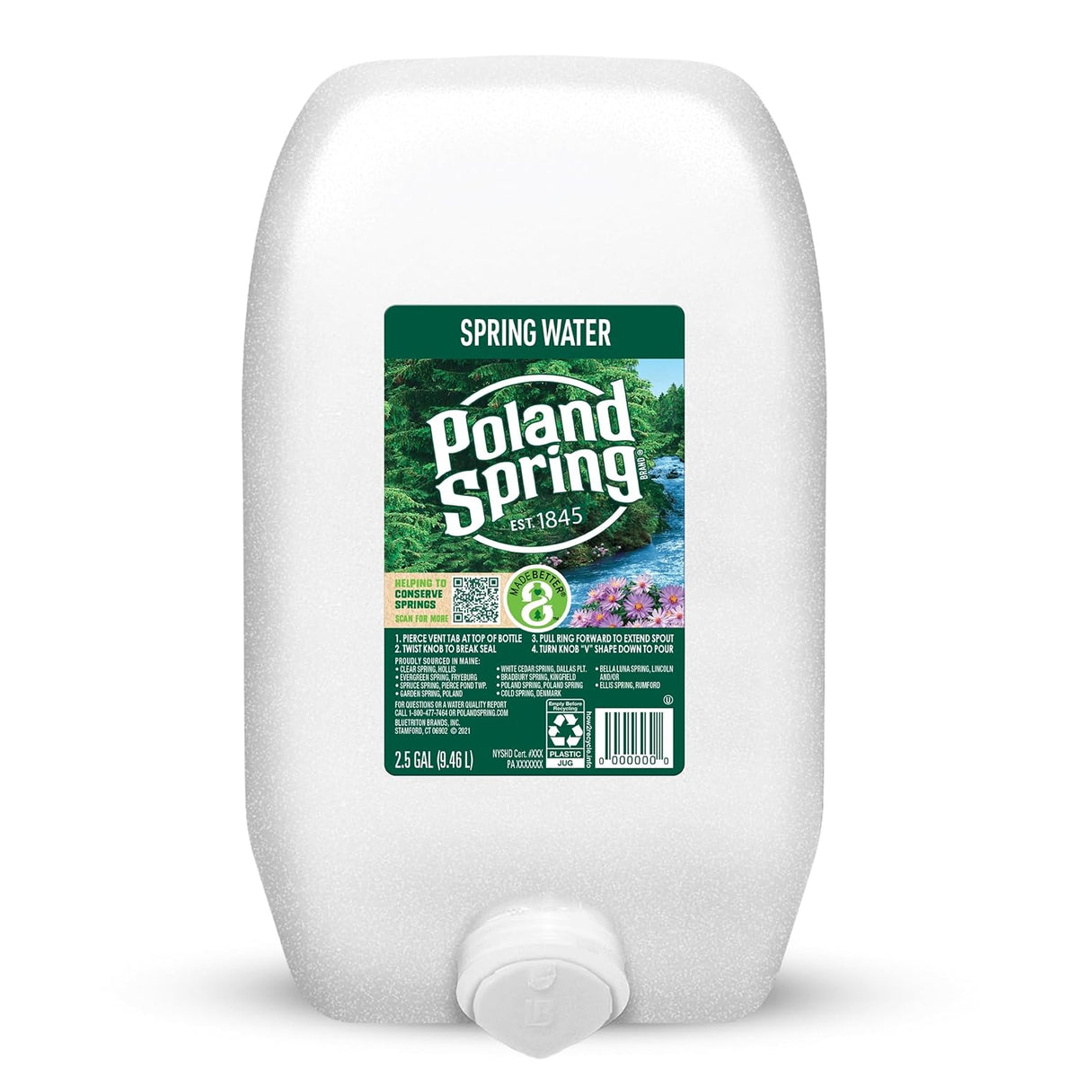Poland Spring half pint natural spring water bottles in a 12-pack, 27.6 pounds, with clear labels and blue caps.