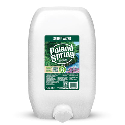Poland Spring half pint natural spring water bottles in a 12-pack, 27.6 pounds, with clear labels and blue caps.