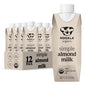 Mooala Organic Simple Almondmilk single serve carton, unsweetened dairy-free almond milk, 12-pack with 3 ingredients, on the go.