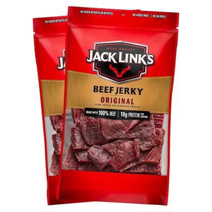 Jack Link's Original Beef Jerky Multipack with two 9 oz packs, showing unopened beef jerky bags with branded packaging.