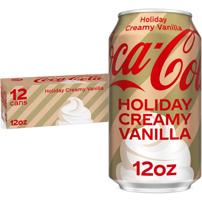 Coca-Cola Cherry soda soft drink cans, 12 fl oz, 12-pack, featuring red cans with Coca-Cola branding and cherry flavor graphics.