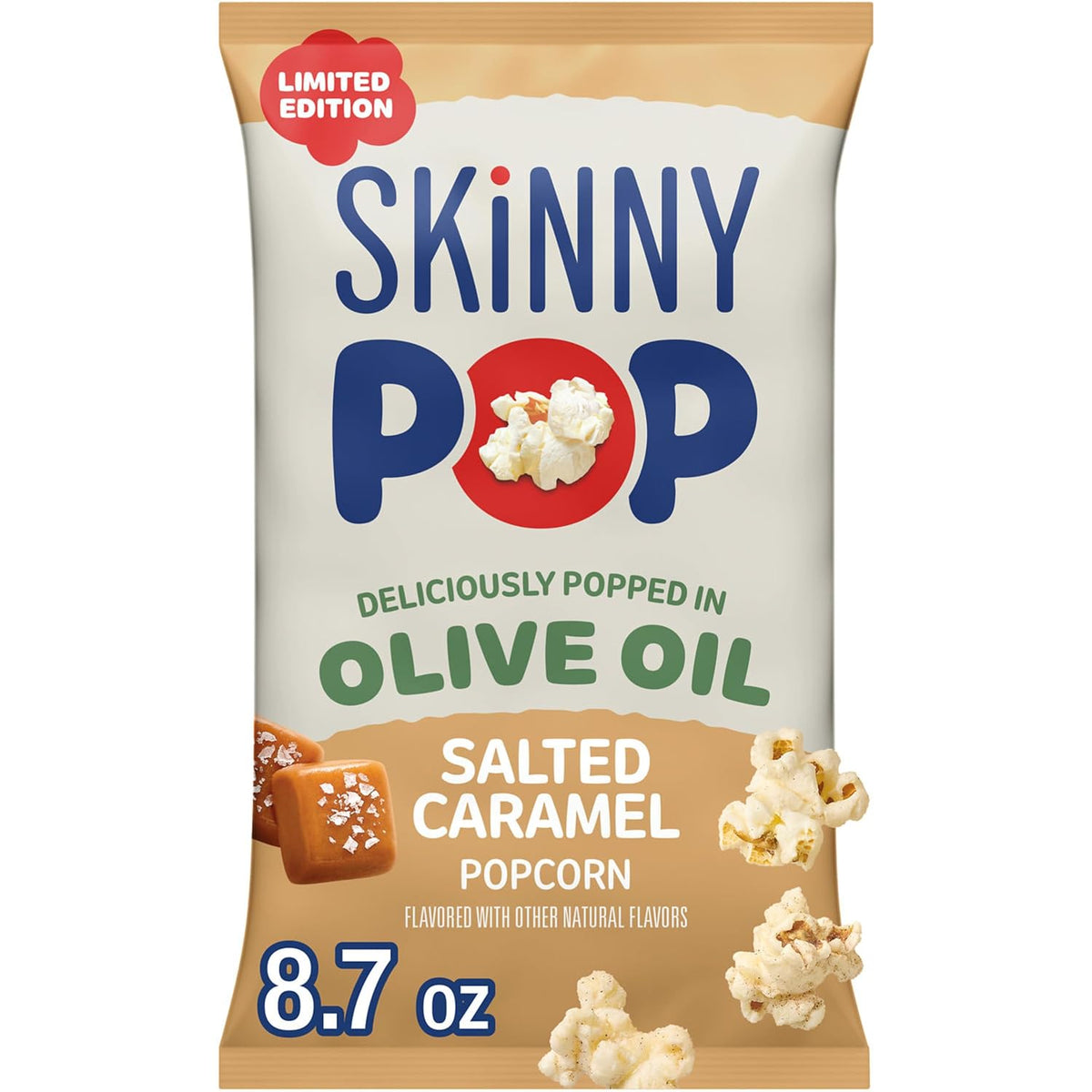 BACKUPMYFILESNOW® SkinnyPop White Cheddar gluten-free popcorn in an 8 oz bag, whole grain snack with cheesy flavor and crispy texture.