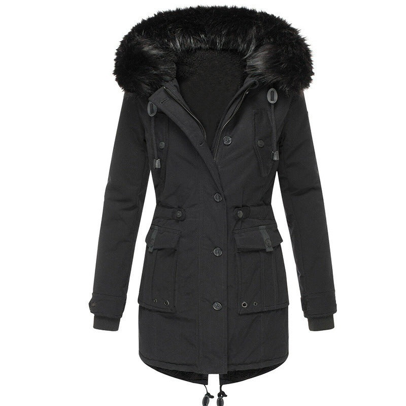Women's fleece-lined thickened cotton padded winter clothing, front view