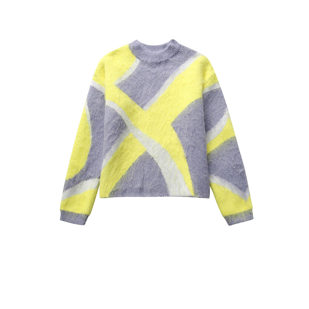 Women's winter patchwork wool pullover sweater by My Store