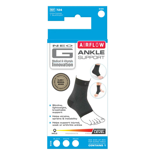 Neo G Airflow Compression Ankle Support XL, supportive brace with breathable fabric, designed to stabilize and reduce ankle pain.