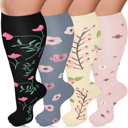 Plus-size compression socks, nylon nurse socks for men and women, shown in a neutral color
