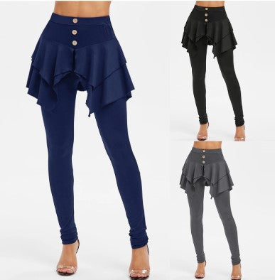 Tiered ruffle skirted legging in a layered design, front view