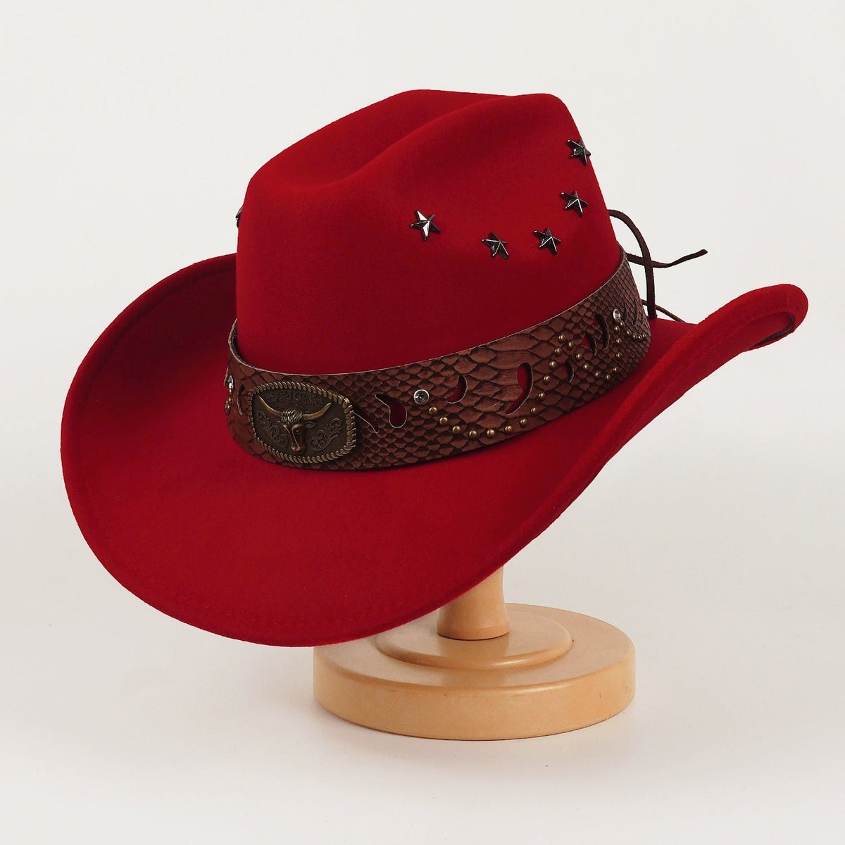 European and American style star-studded leather jazz cap, side view