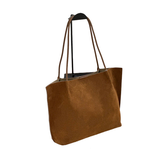 Custom fall-winter minimalist matte genuine leather tote bag with shoulder strap and inner bag