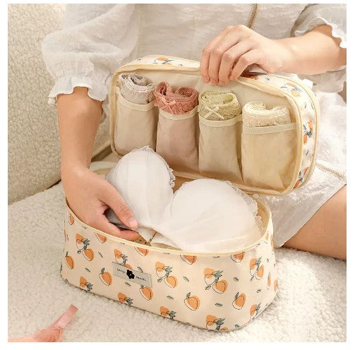 Peach-pattern polyester underwear bag in milk apricot color, 1 piece