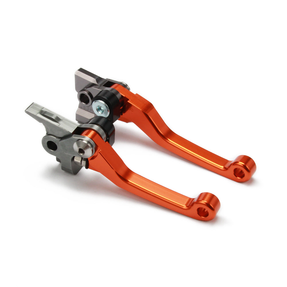 Motorcycle modified horn brake lever close-up with black metal finish and ergonomic hand grip setup