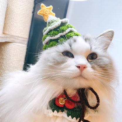 Pet Christmas handmade woolen hat for festive pet wear, cozy knitted design in red and white