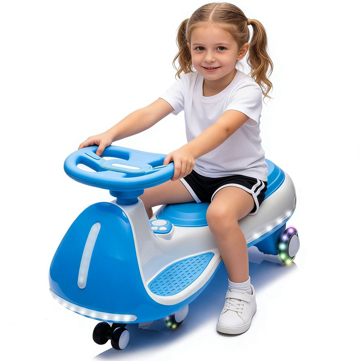 12V electric wiggle ride-on toy car by GBruno Store with dual motors and LED lights for kids.