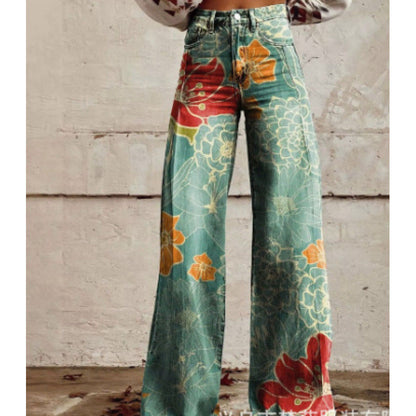 Women's thin faux denim straight-leg pants by My Store, shown in a classic denim-inspired design