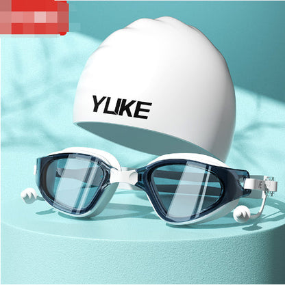 HD fog-resistant waterproof large-frame swimming glasses with clear lenses and adjustable strap