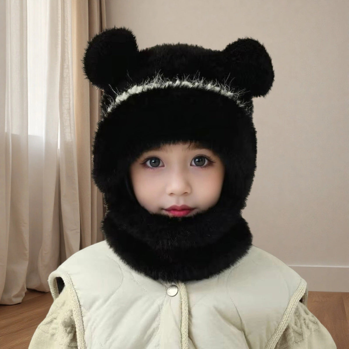 Warm windproof knitted wool hat with earflaps in a cozy winter style
