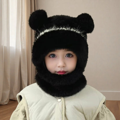 Warm windproof knitted wool hat with earflaps in a cozy winter style