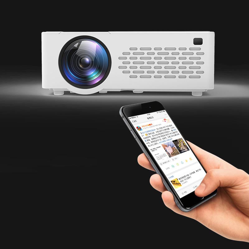Portable mini projector with smartphone compatibility and projection screen, compact home entertainment setup