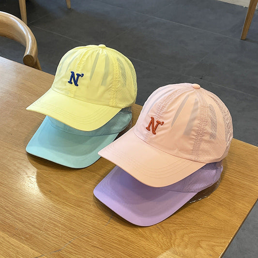 Solid-color Letter N Three-dimensional Embroidered Waterproof Mesh Breathable Simple And Casual Peaked Cap Baseball Hat Suitable For Outdoor Sports And Shopping