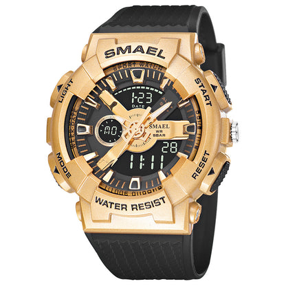 Outdoor sports waterproof multifunctional electronic watch with digital display and durable black design