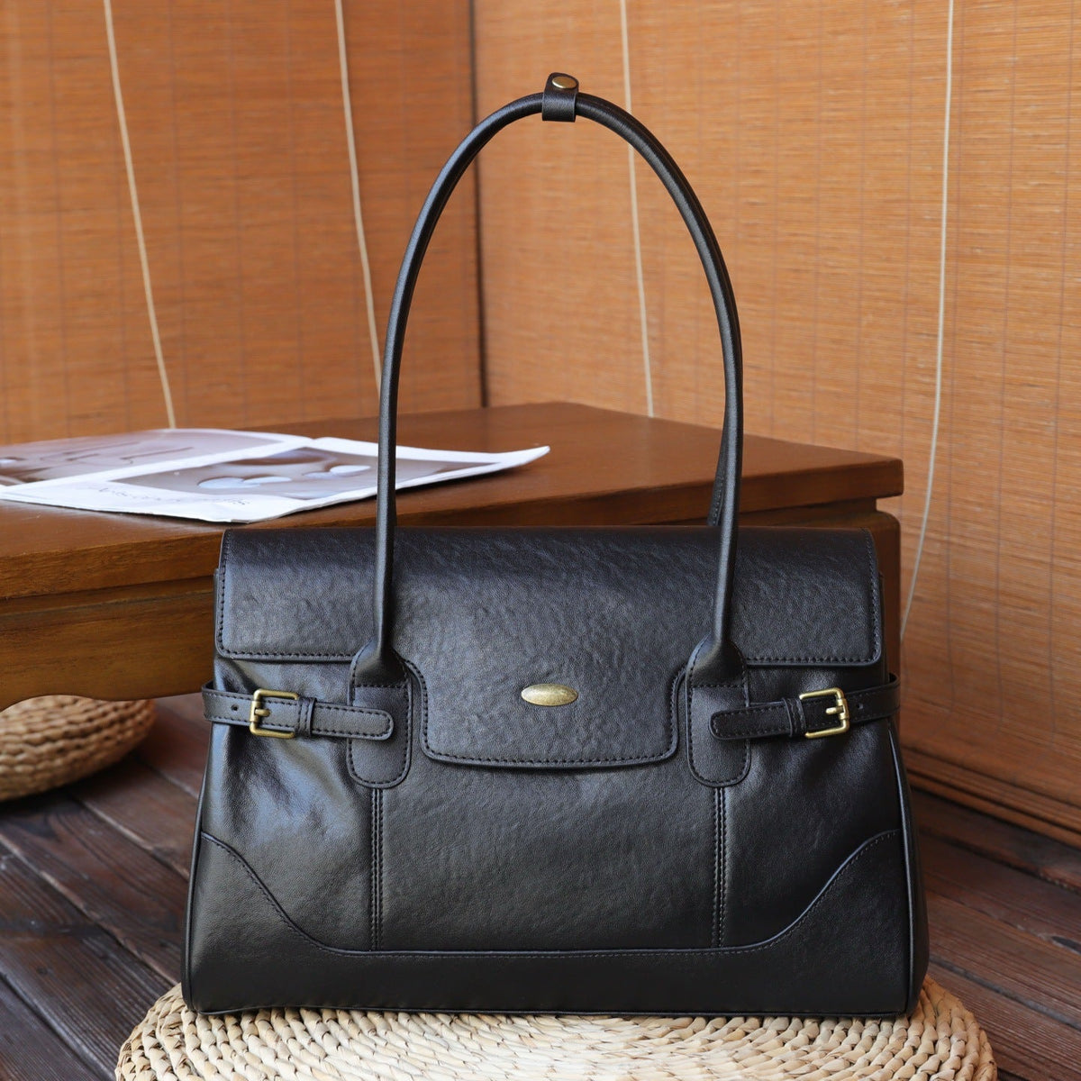 First-layer cowhide large-capacity tote bag for women, commuter single-shoulder underarm handbag
