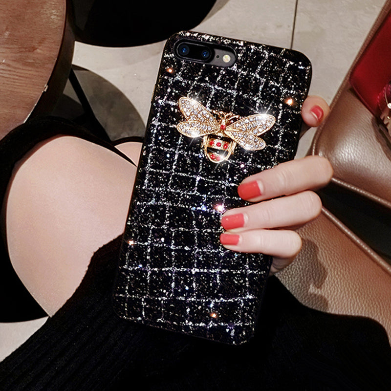 Glitter bee phone case with sparkling bee design and protective cover