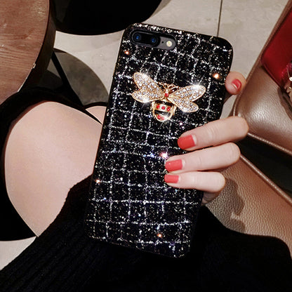 Glitter bee phone case with sparkling bee design and protective cover