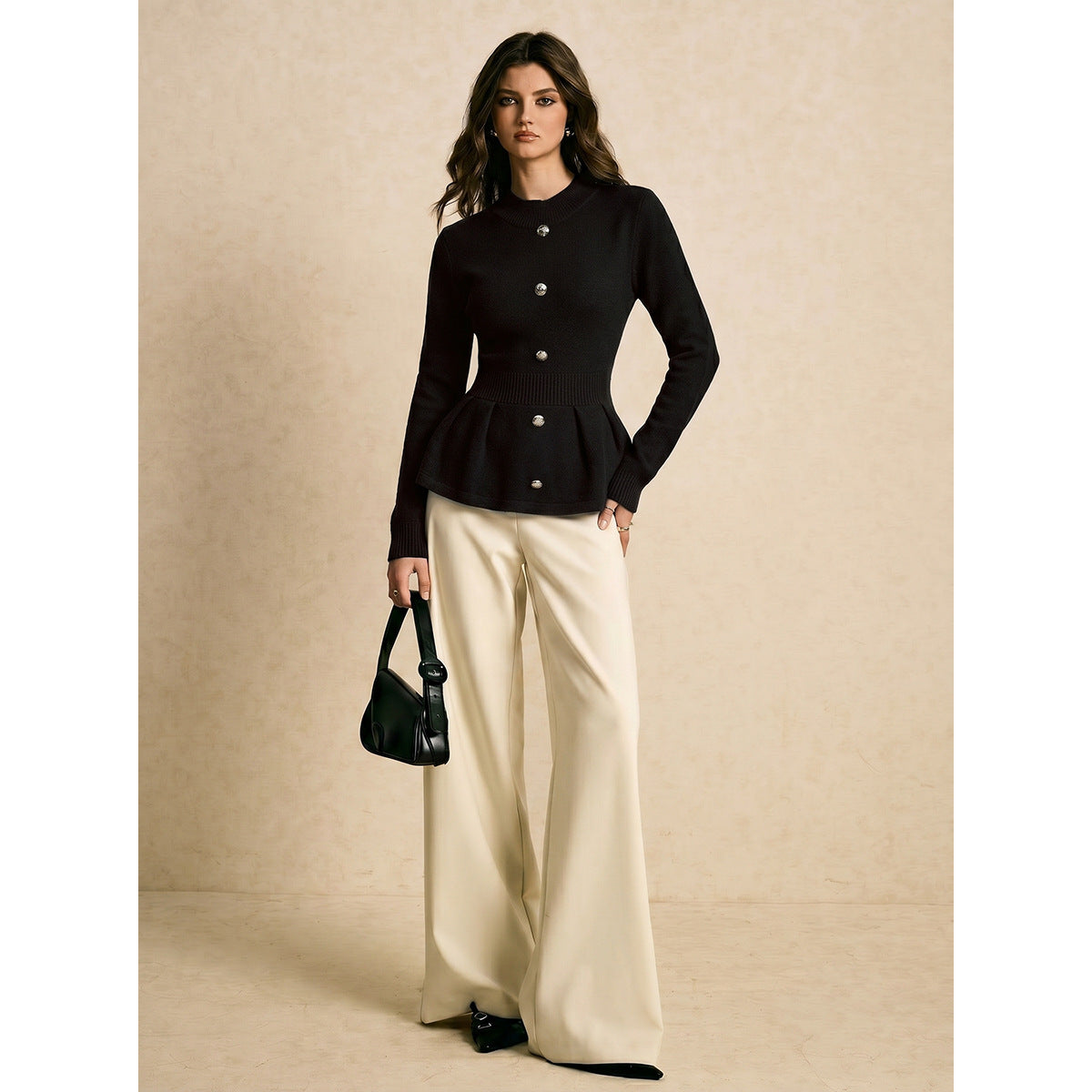 Retro single-breasted chic long-sleeved top by My Store, shown from the front