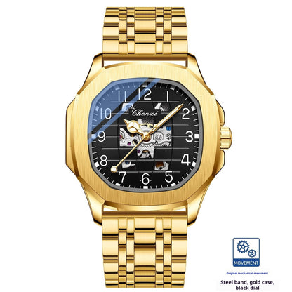 High-end square mechanical men's watch with a classic square case and detailed dial