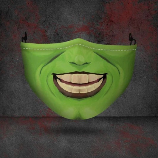 Explosive Halloween mask with bold spooky design, close-up product view