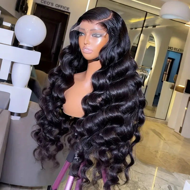 Women's mid-length front lace wig with large wave long curly hair, natural-looking curls and lace front cap