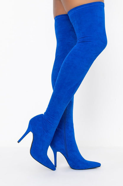 Suede over-the-knee stretchy thigh-high women’s boots in a sleek, form-fitting design