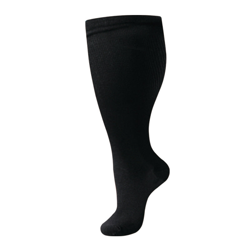 Plus-size nylon compression socks for men and women, nurse-style design in a neutral color