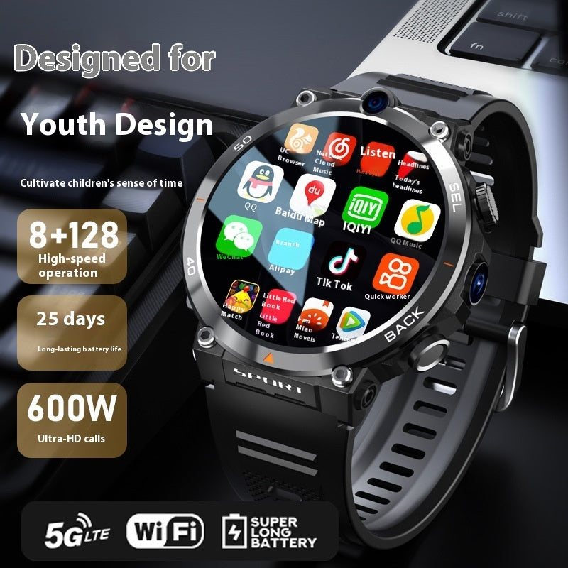 H10 multifunction sports smartwatch with dual cameras and phone features, shown on a black background