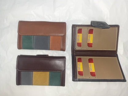 Handmade women's wallet with elegant leather design, featuring multiple card slots and a secure coin pocket.