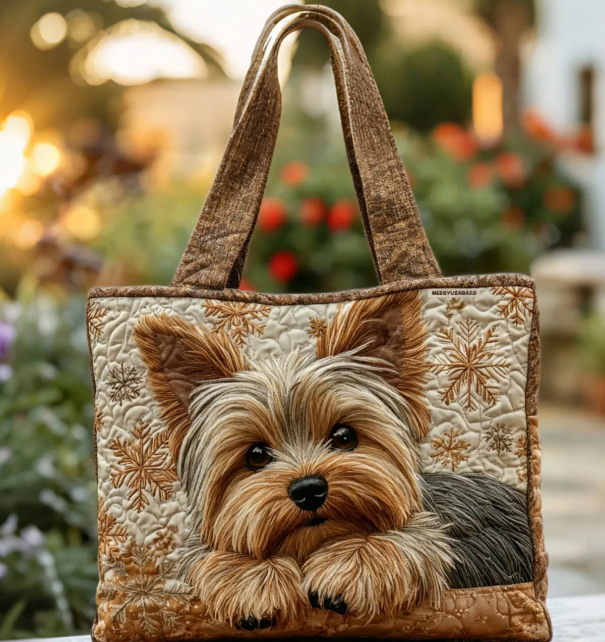 Digital-print quilting tote bag, commuter casual cotton-padded jacket bag with textured stitched design
