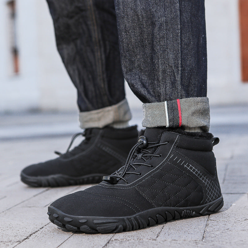 Winter cotton shoes with outer velvet thickening, cozy insulated design viewed from the side