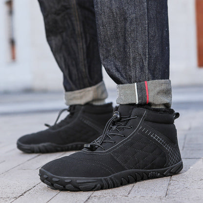 Winter cotton shoes with outer velvet thickening, cozy insulated design viewed from the side