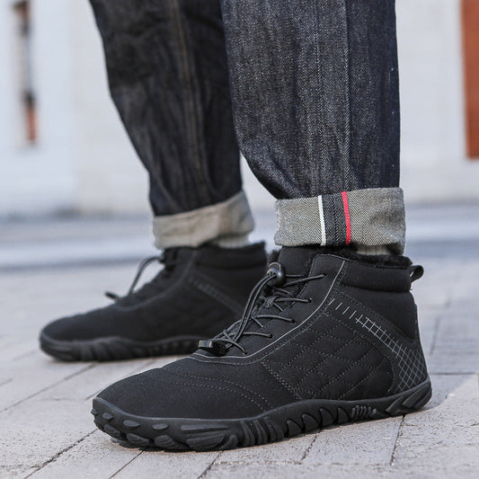 Winter cotton shoes with outer velvet thickening, cozy insulated design viewed from the side
