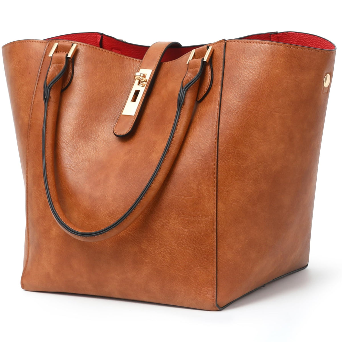 Amber brown large work tote bag for women by BACKUPMYFILESNOW®, stylish designer shoulder bag with spacious bucket design for travel and daily use.