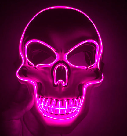 Halloween skeleton mask with LED glow and scary skull design, front view
